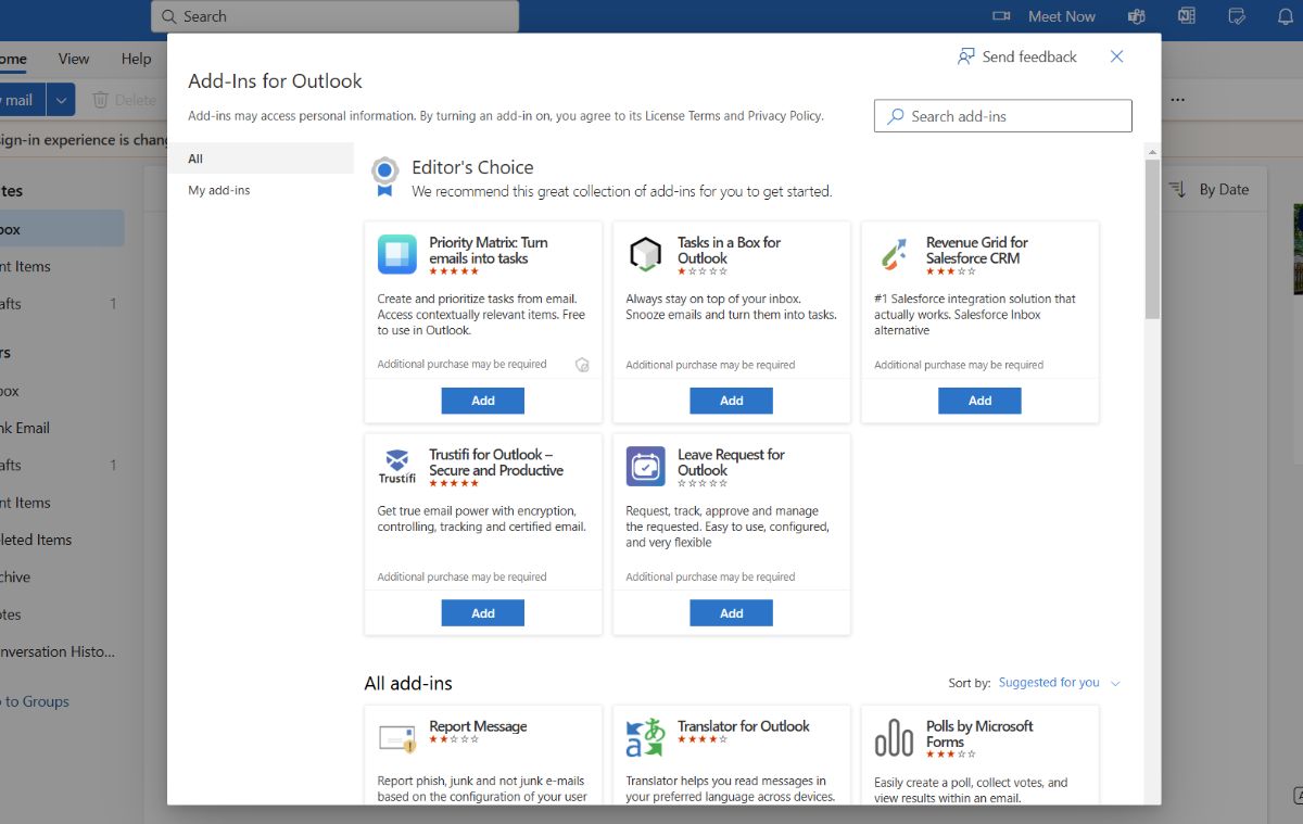 see client store of outlook addin