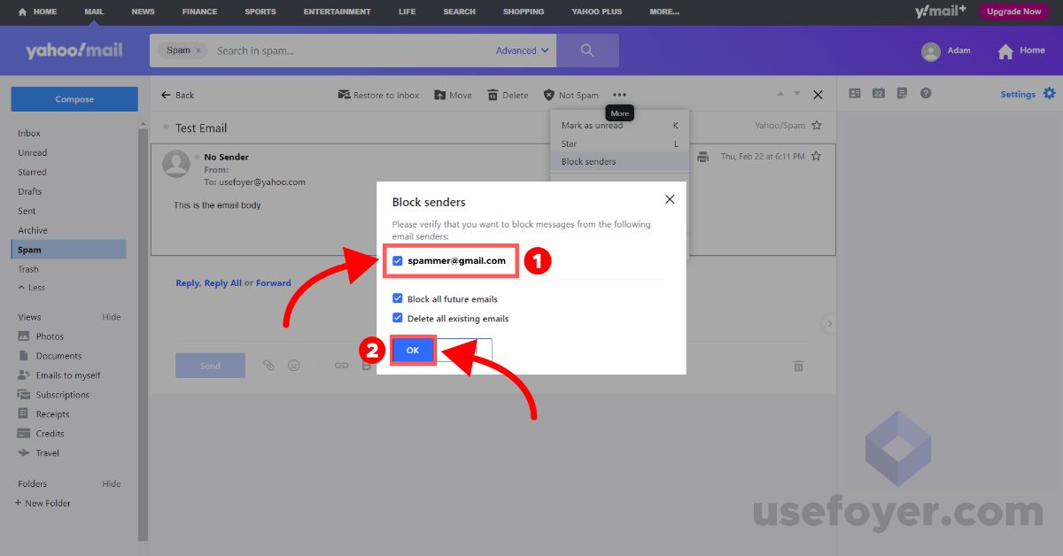 Blocking a Sender in Yahoo Mail