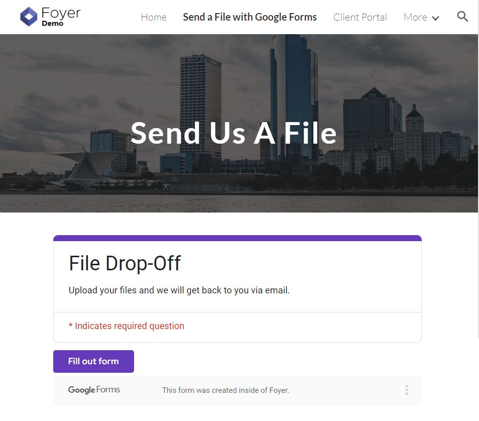 A Google Form File Drop-Off client portal