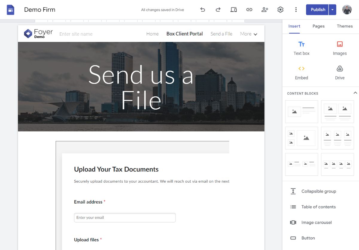 Google Sites embedding Box client portal