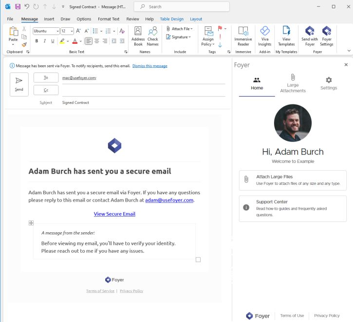 Sending an email with Foyer Secure Email