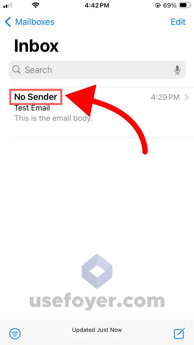 A No Sender Email on iPhone