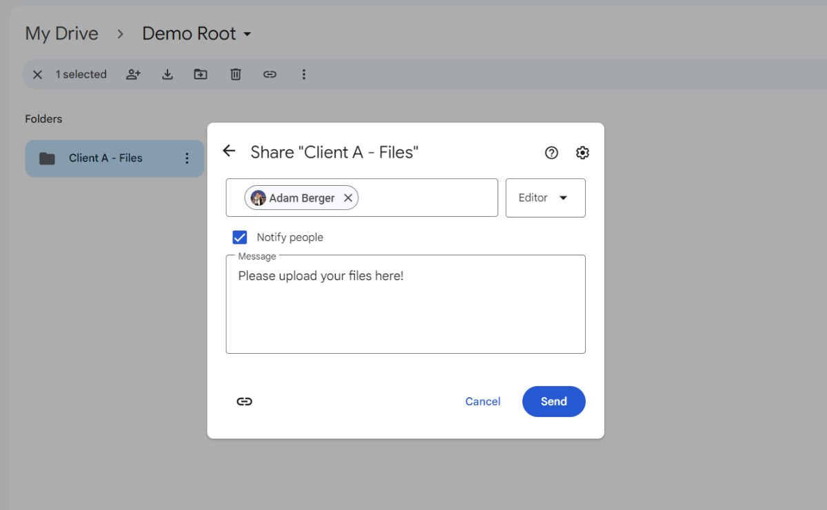 Adding a user to a Google Drive folder