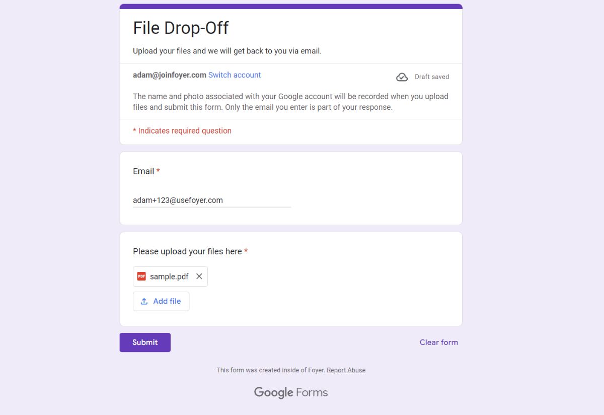 Google Forms client portal