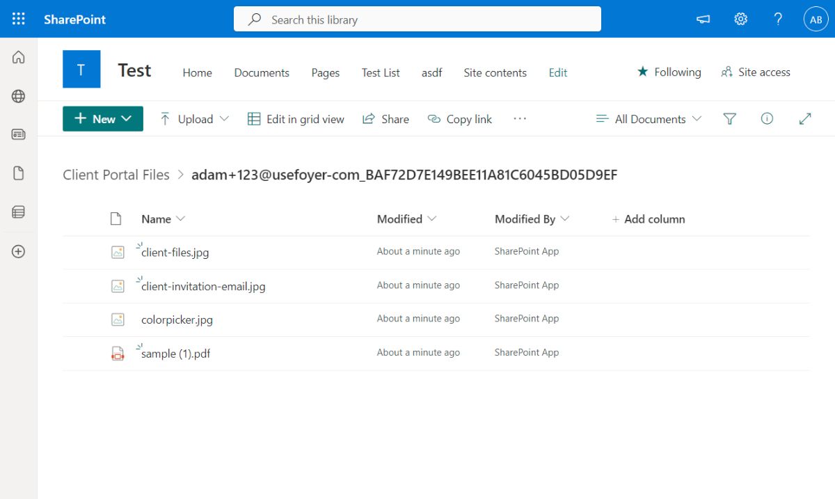 Viewing all files uploaded to the SharePoint Customer Portal