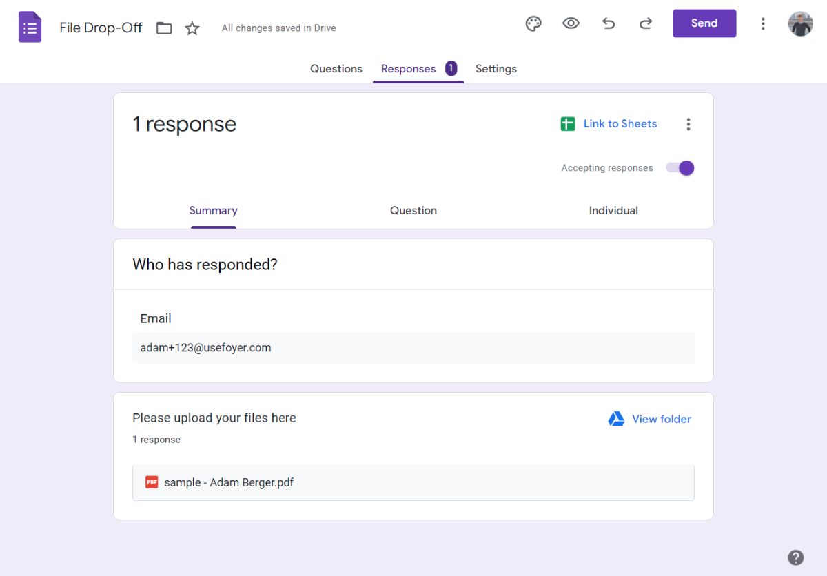 Viewing form responses in Google Forms