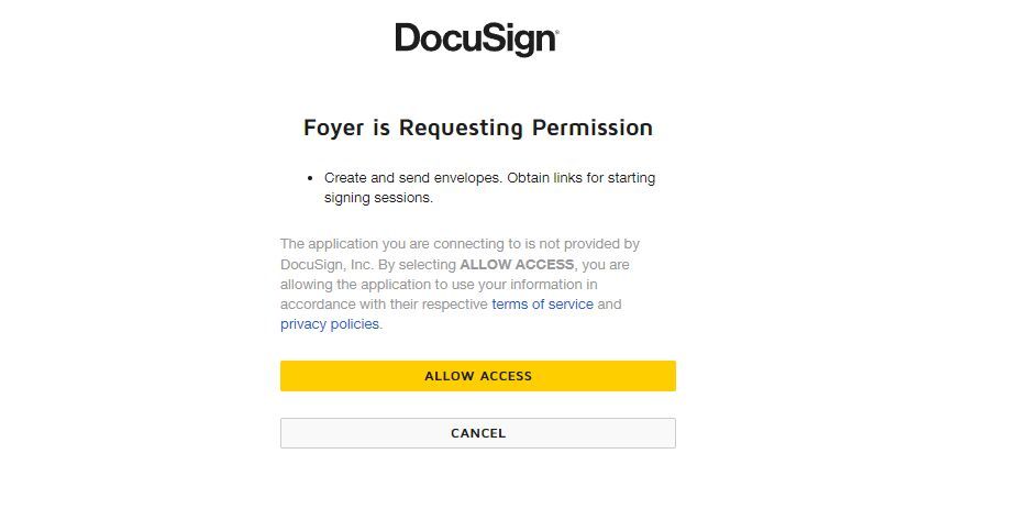 Foyer requesting access to your DocuSign account