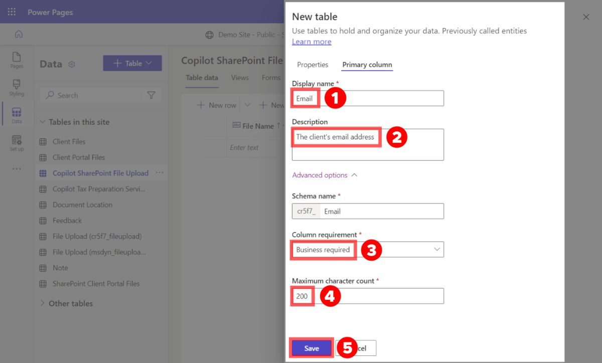 Configuring the primary column