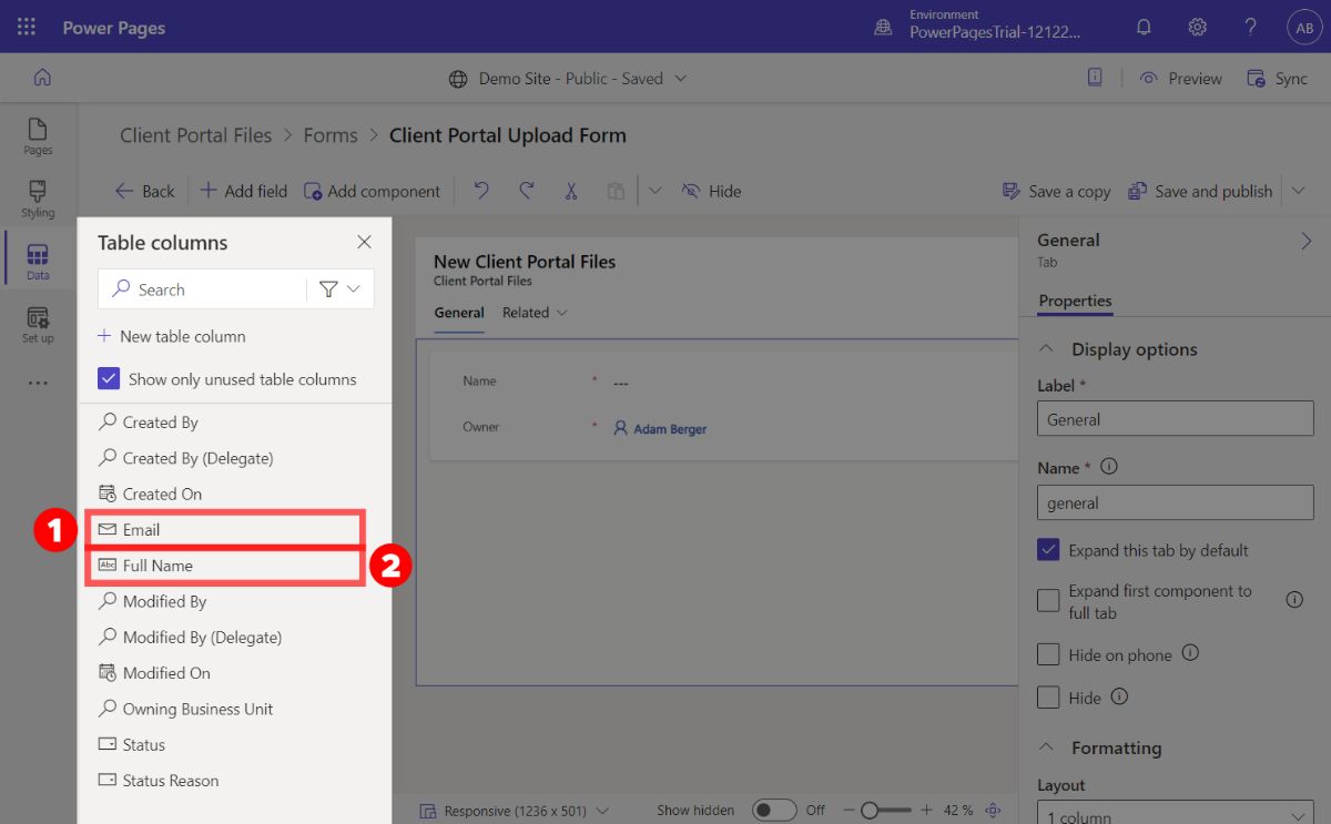 Adding fields to a Power Pages form