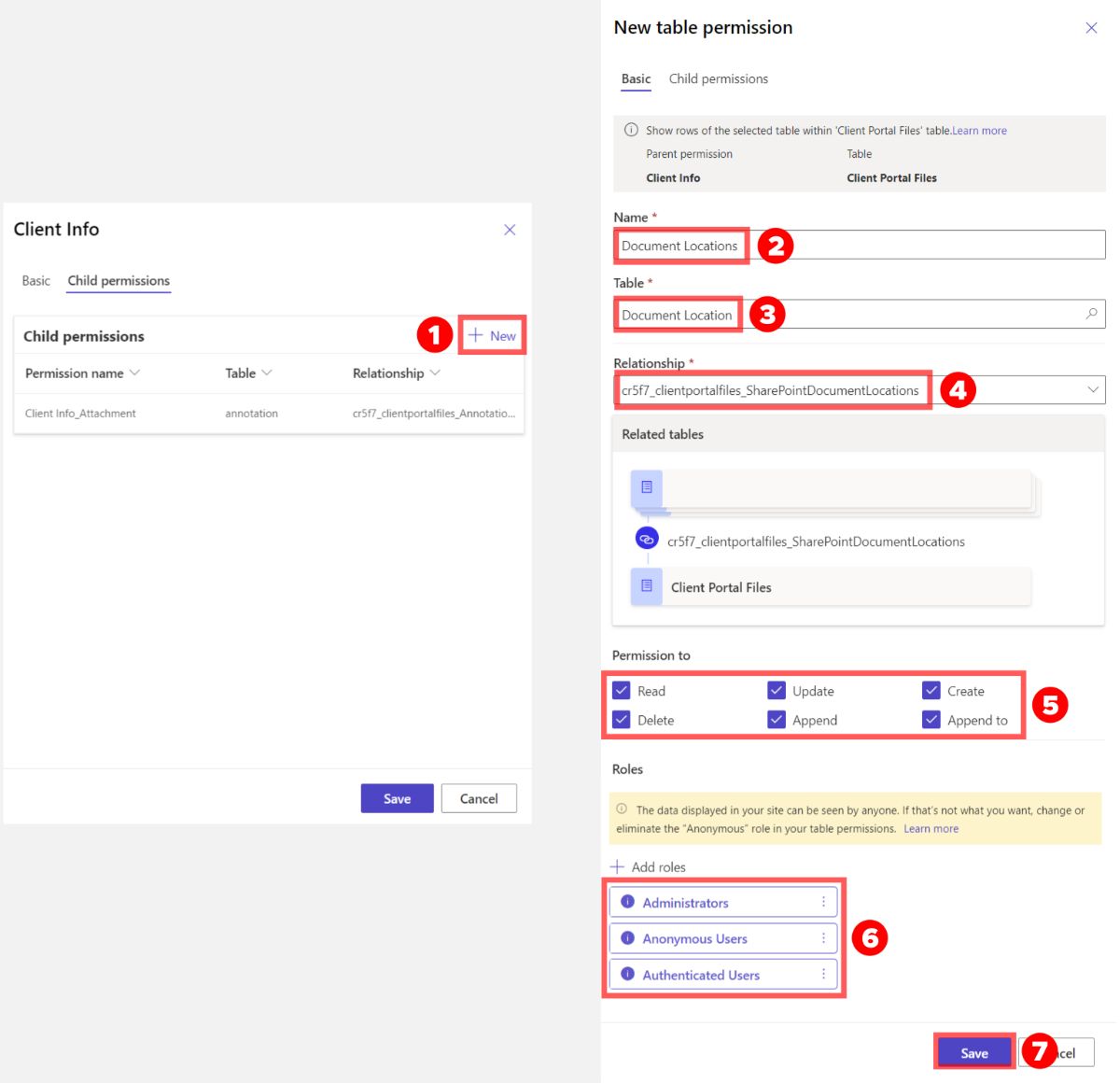 Configuring child permissions in Power Pages