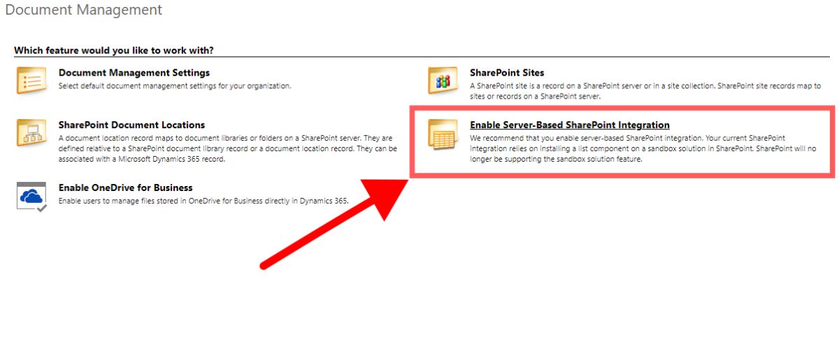 Selecting Document Management settings 