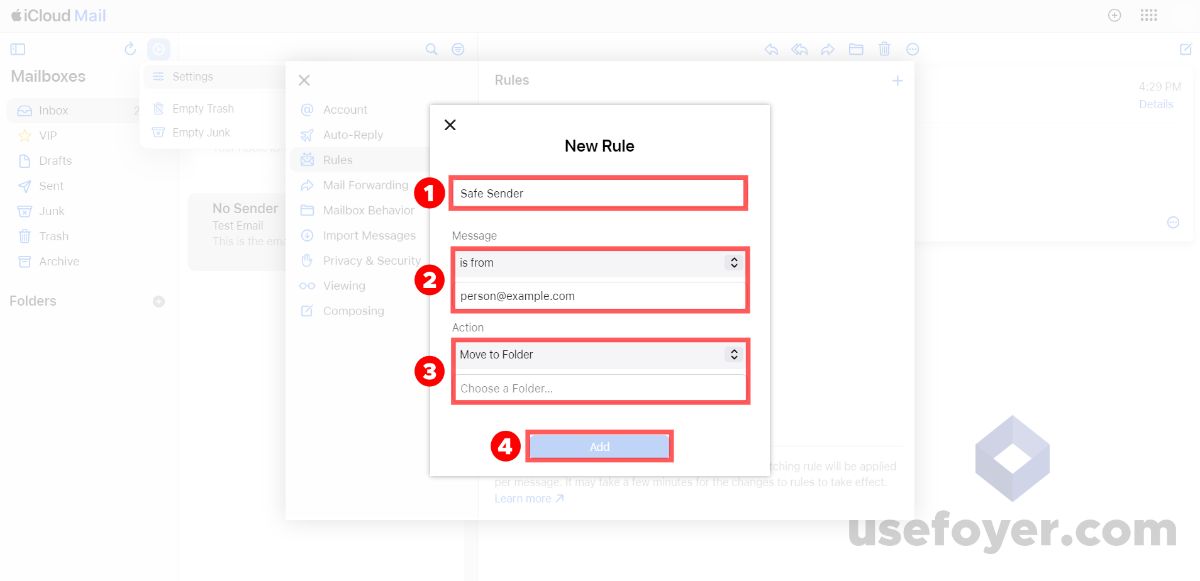 Adding a Safe Sender Rule in iCloud Mail
