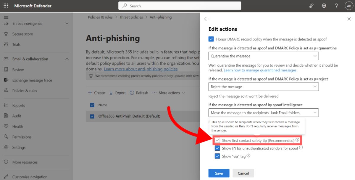 Disabling First Contact Tip in Microsoft Defender (Outlook)