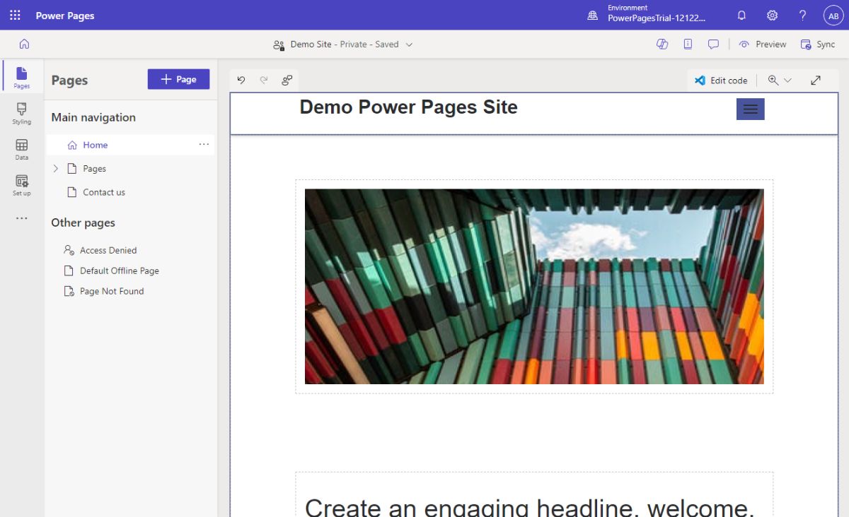 Power Pages on the Pages screen