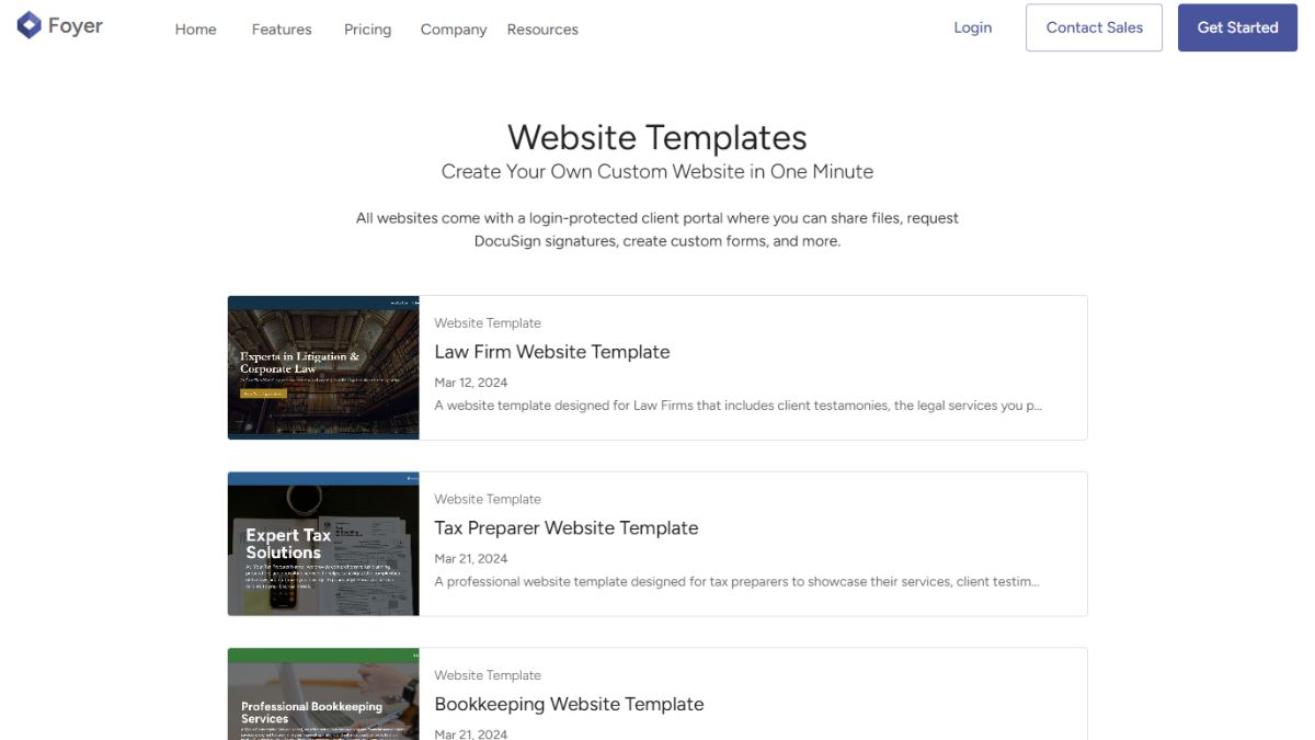 Foyer Website Templates