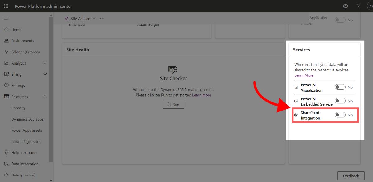Enabling the SharePoint integration for Power Pages