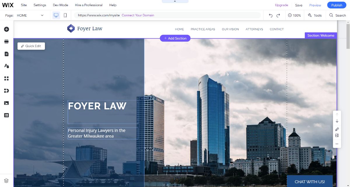 A law firm website customized using Wix