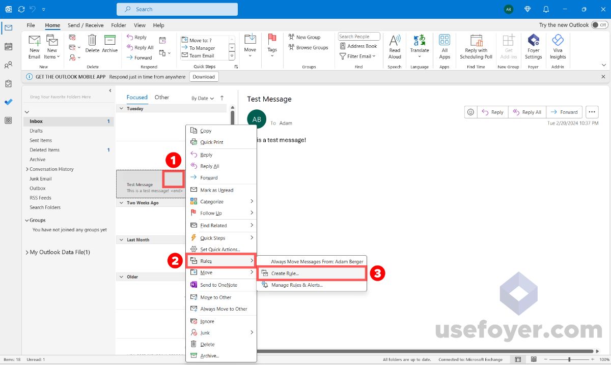 Creating a Email Rule in Outlook Desktop