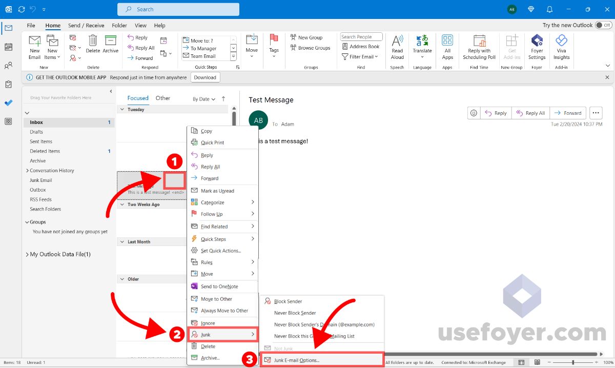 Navigating to Junk Email Settings in Outlook