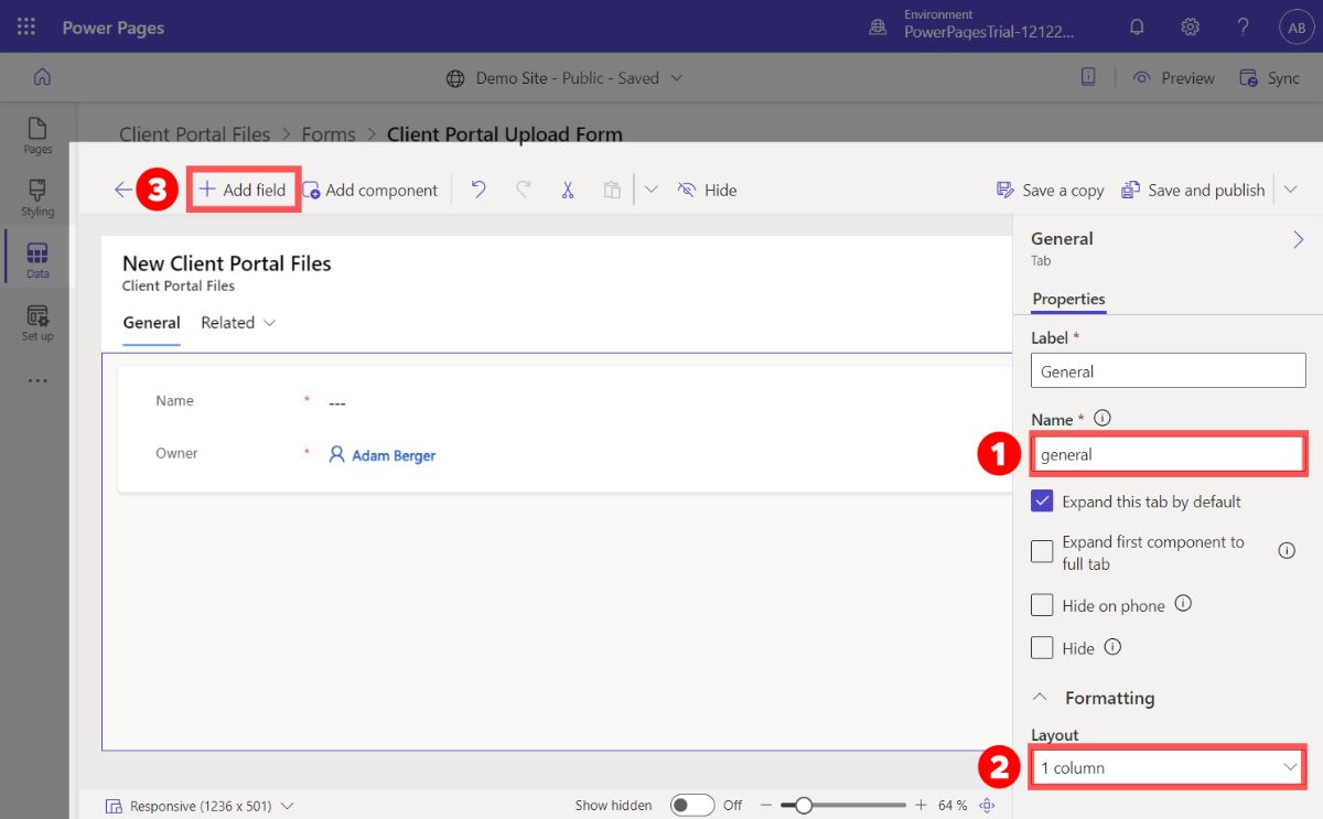 Changing a Power Page form to single column