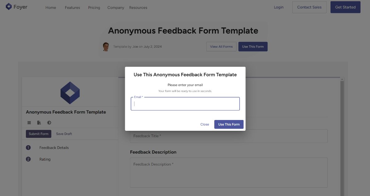 Using a Foyer Form Template