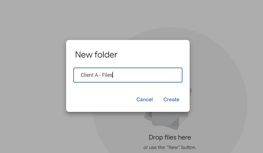 Creating a new folder in Google Drive