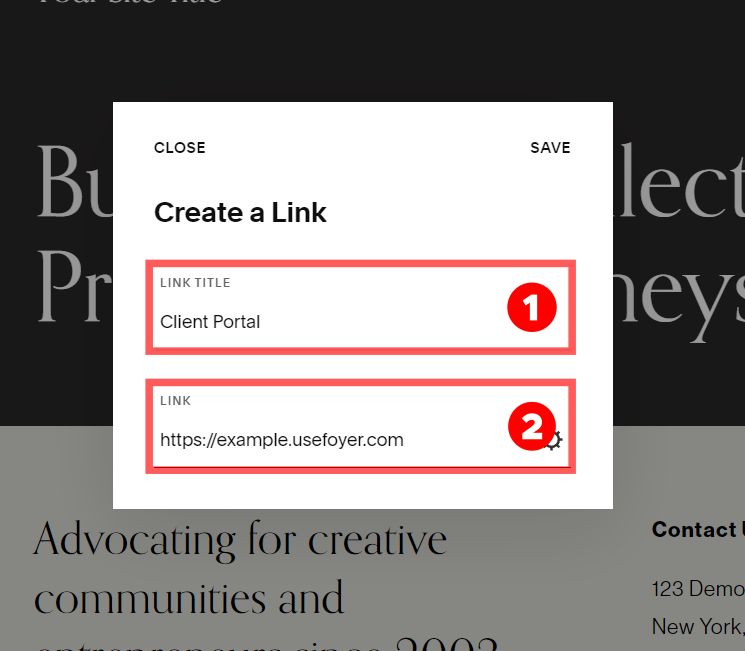 Creating a link in Squarespace