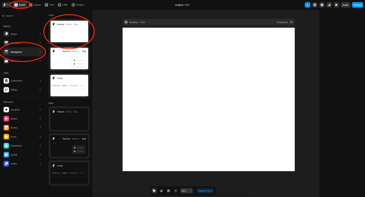 Creating a website menu in framer