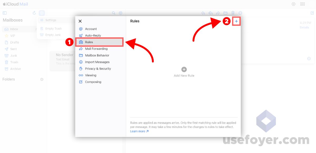 Adding a Rule in iCloud Mail
