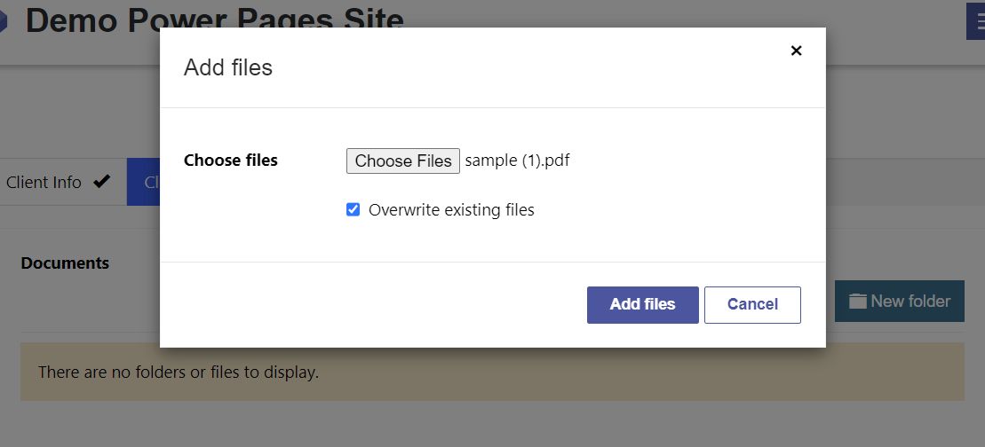 Client selecting files to upload to sharepoint customer portal