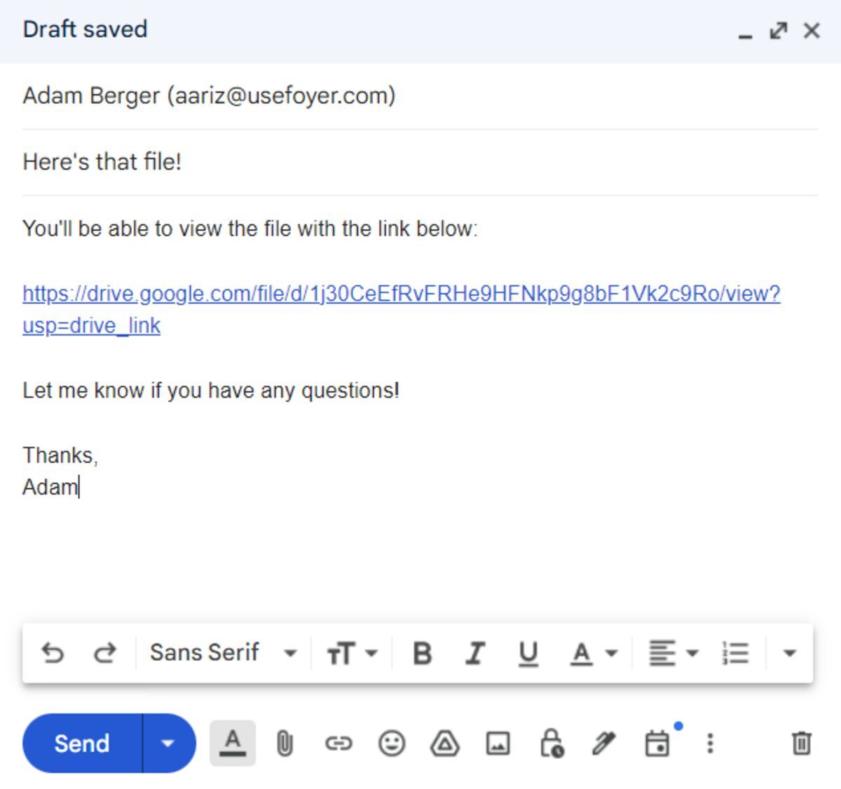 Sending a file over email