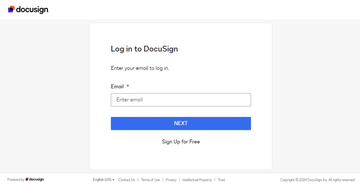 DocuSign login page