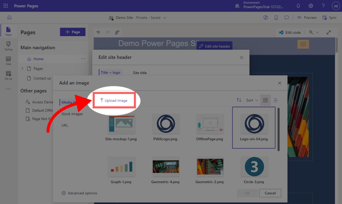 Uploading your own logo in Power Pages