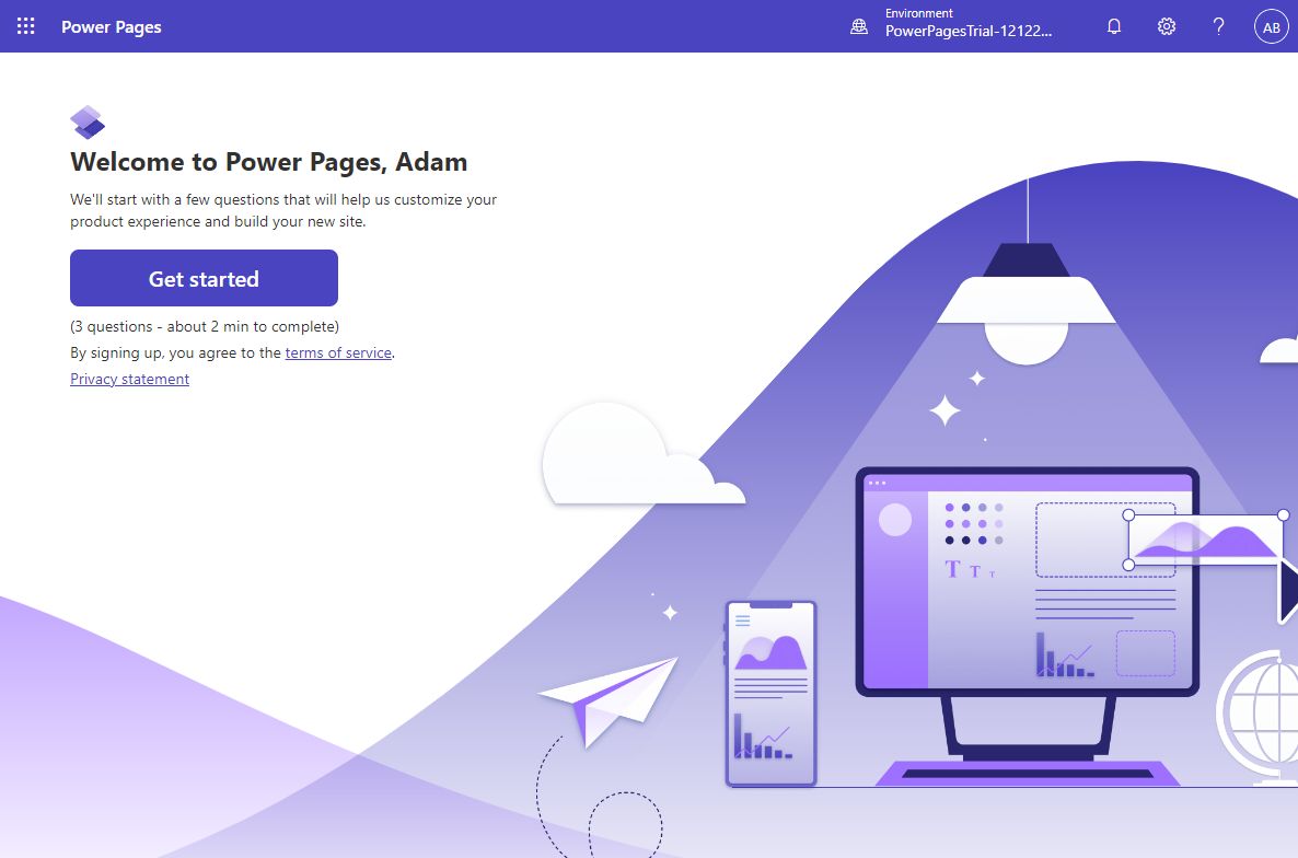 Power Pages getting started page