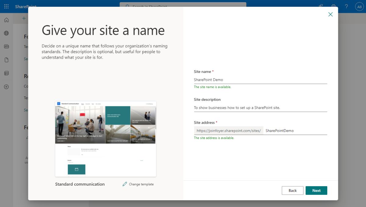 Setting Site Name and Address in SharePoint