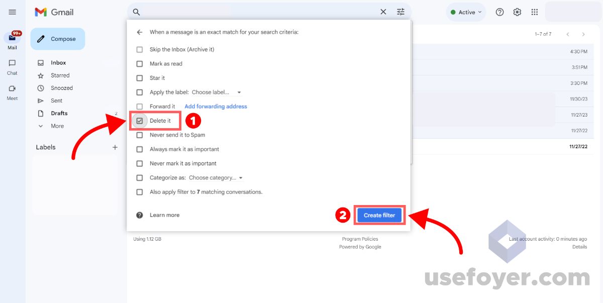 Choosing a Filter Action in Gmail
