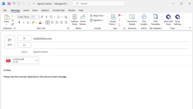 Composing an email in Outlook