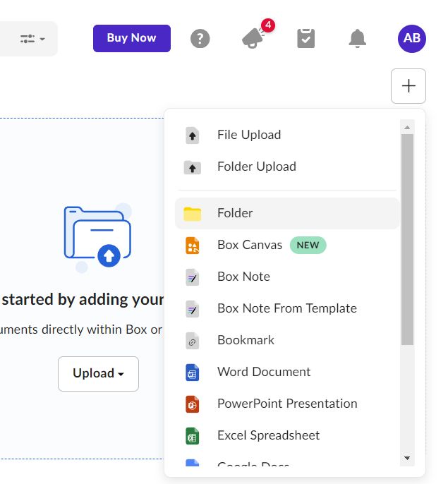 Adding a folder in Box