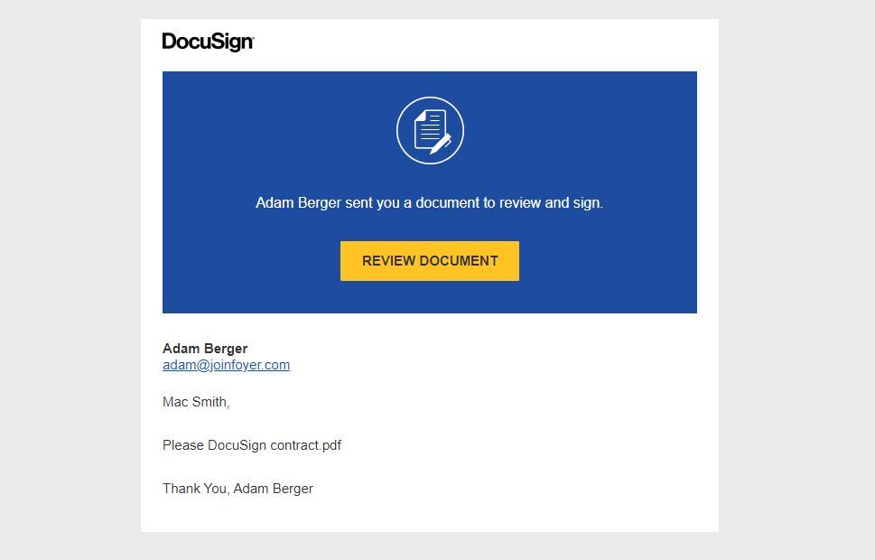 DocuSign signing instructions email