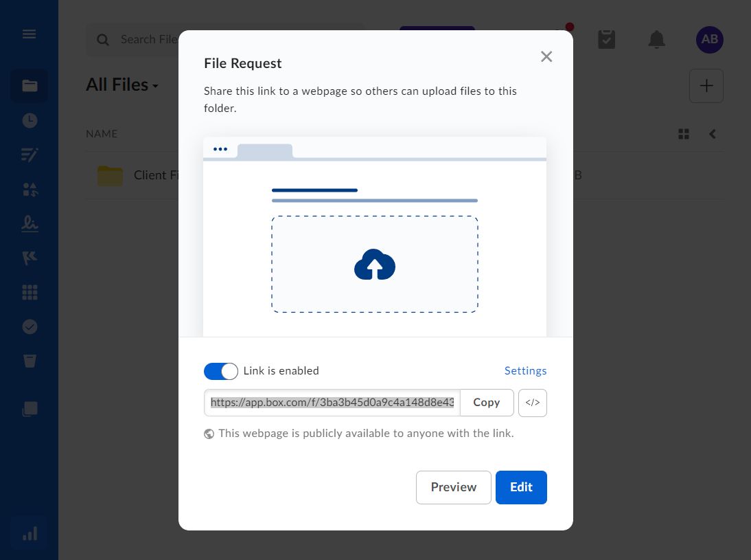 The Box File Request dialog