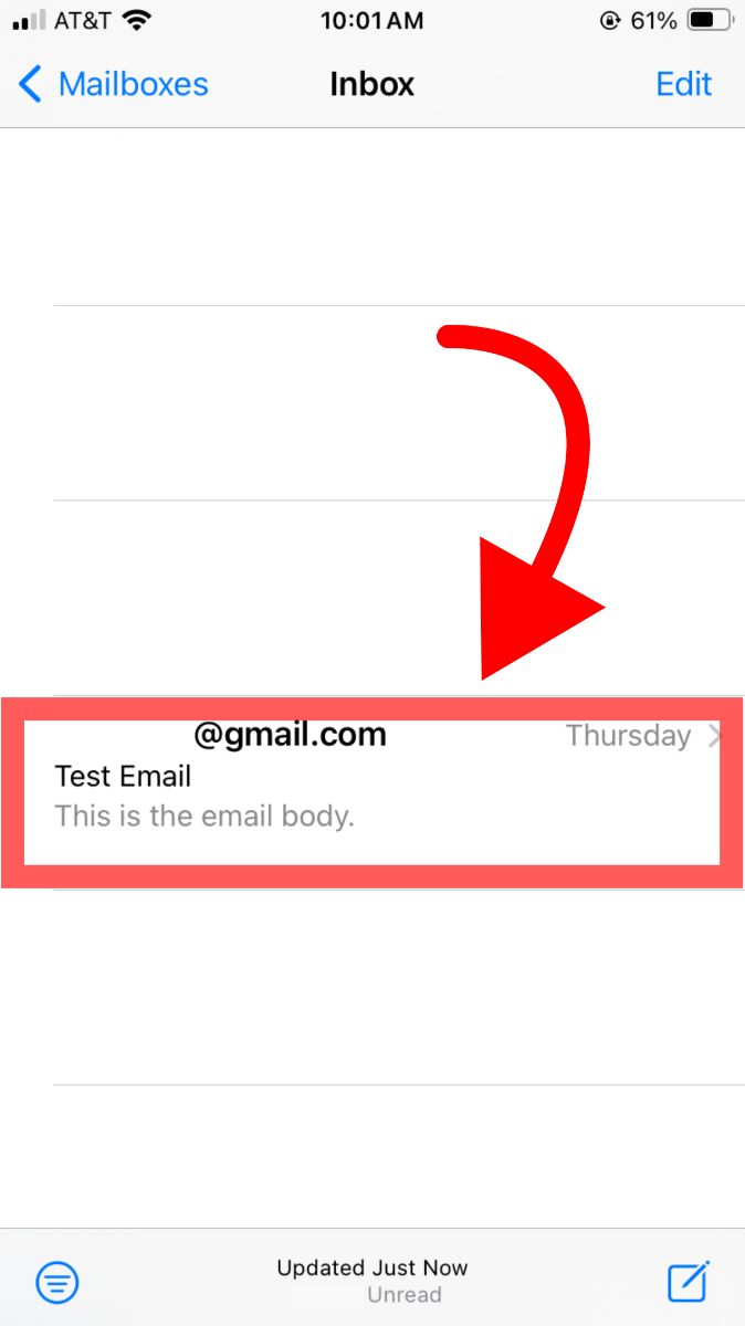 An Email in iPhone Mail App