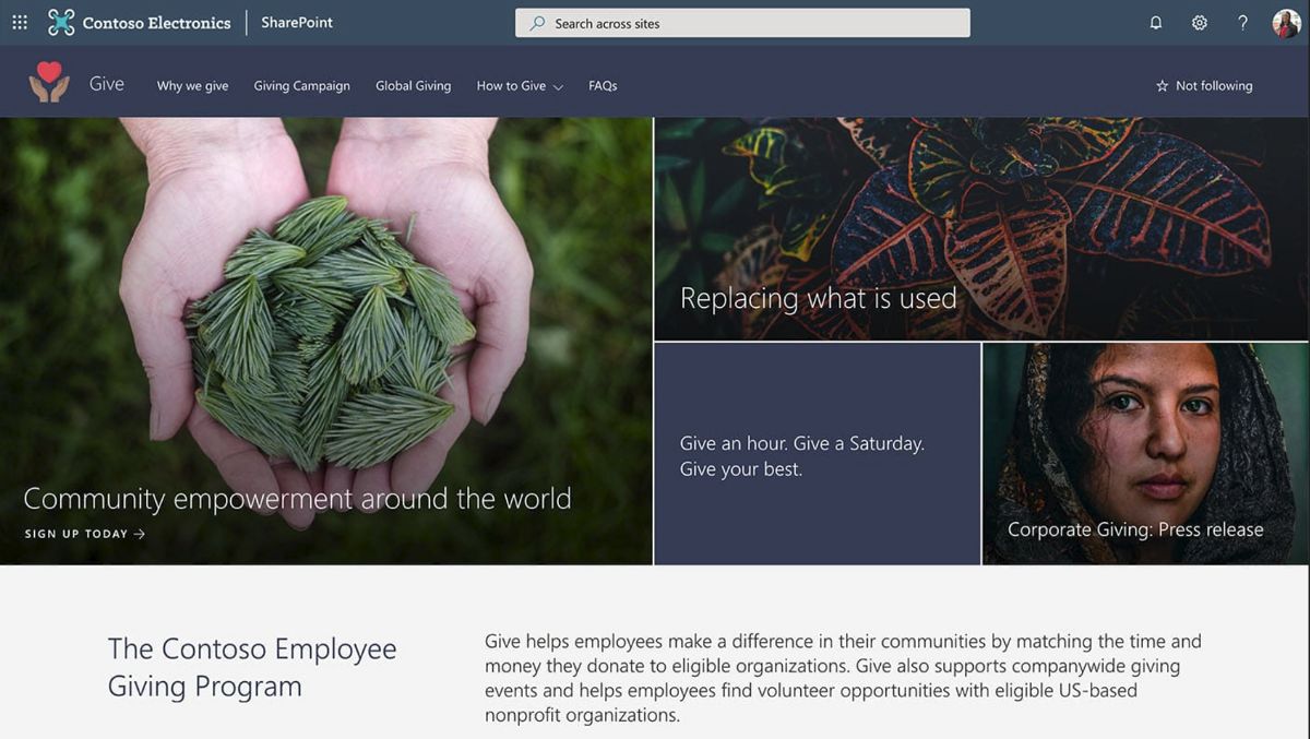 Charitable Site SharePoint Example